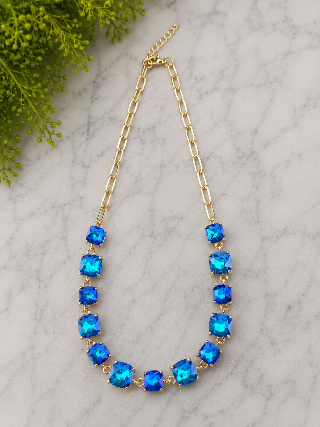 Cushion Cut Glass on Link or Beaded Necklace - available in six colors/ styles