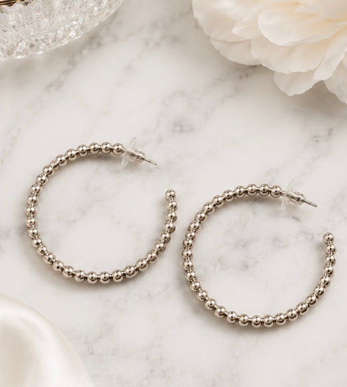 Earrings - 2” Beaded Hoop Earrings - available in gold or silver