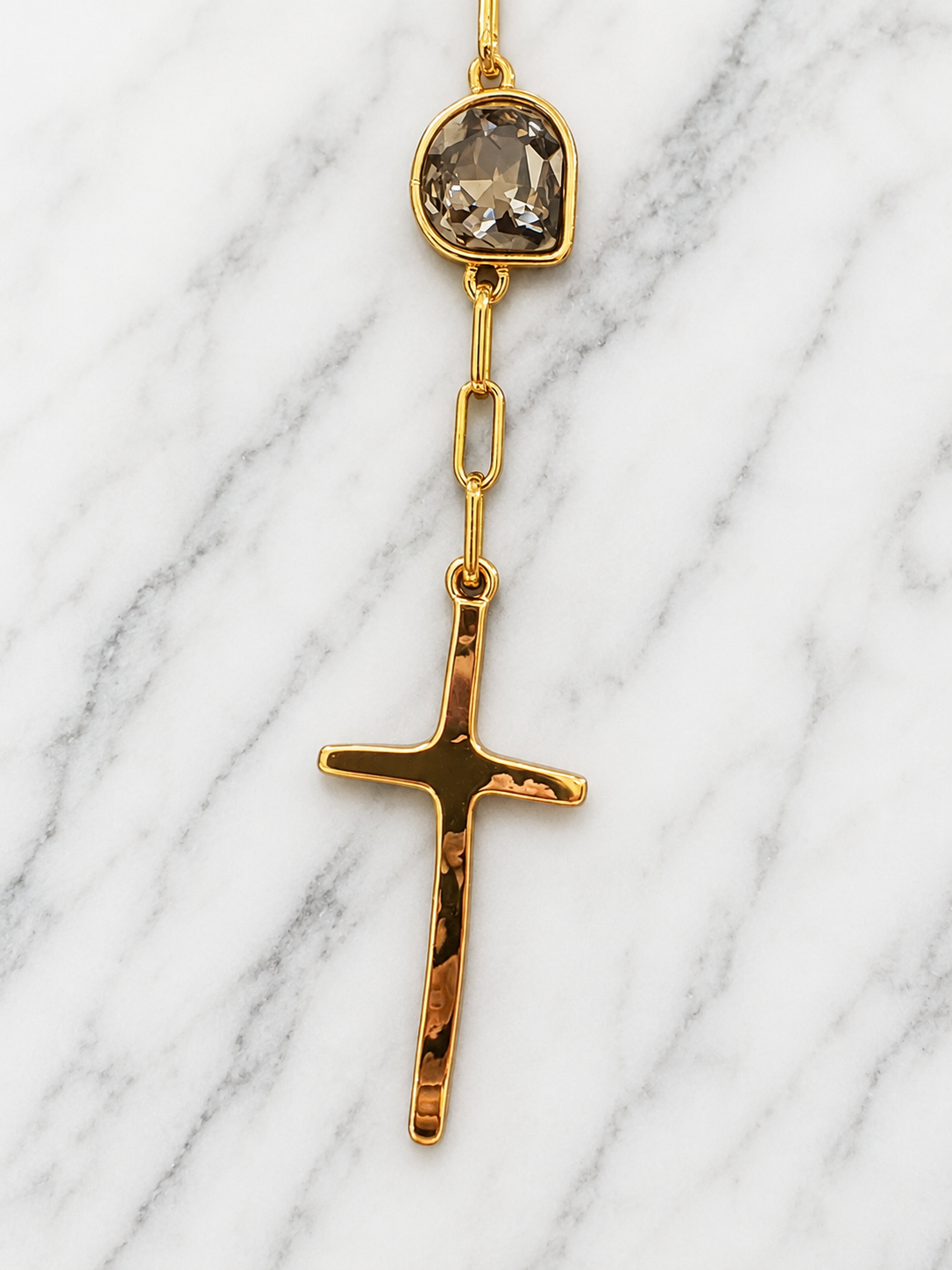 Gold Pearl Reversible Cross Y Necklace