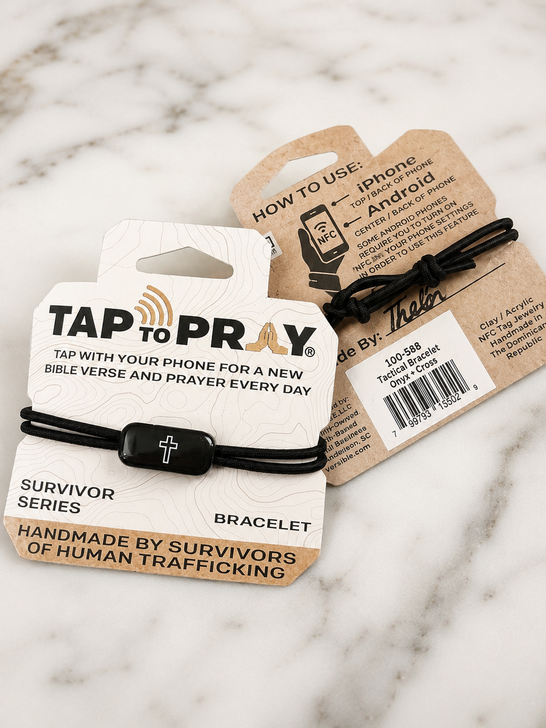 Tap to Pray™ Survivor Series NFC Tactical Bracelet – Onyx Cross