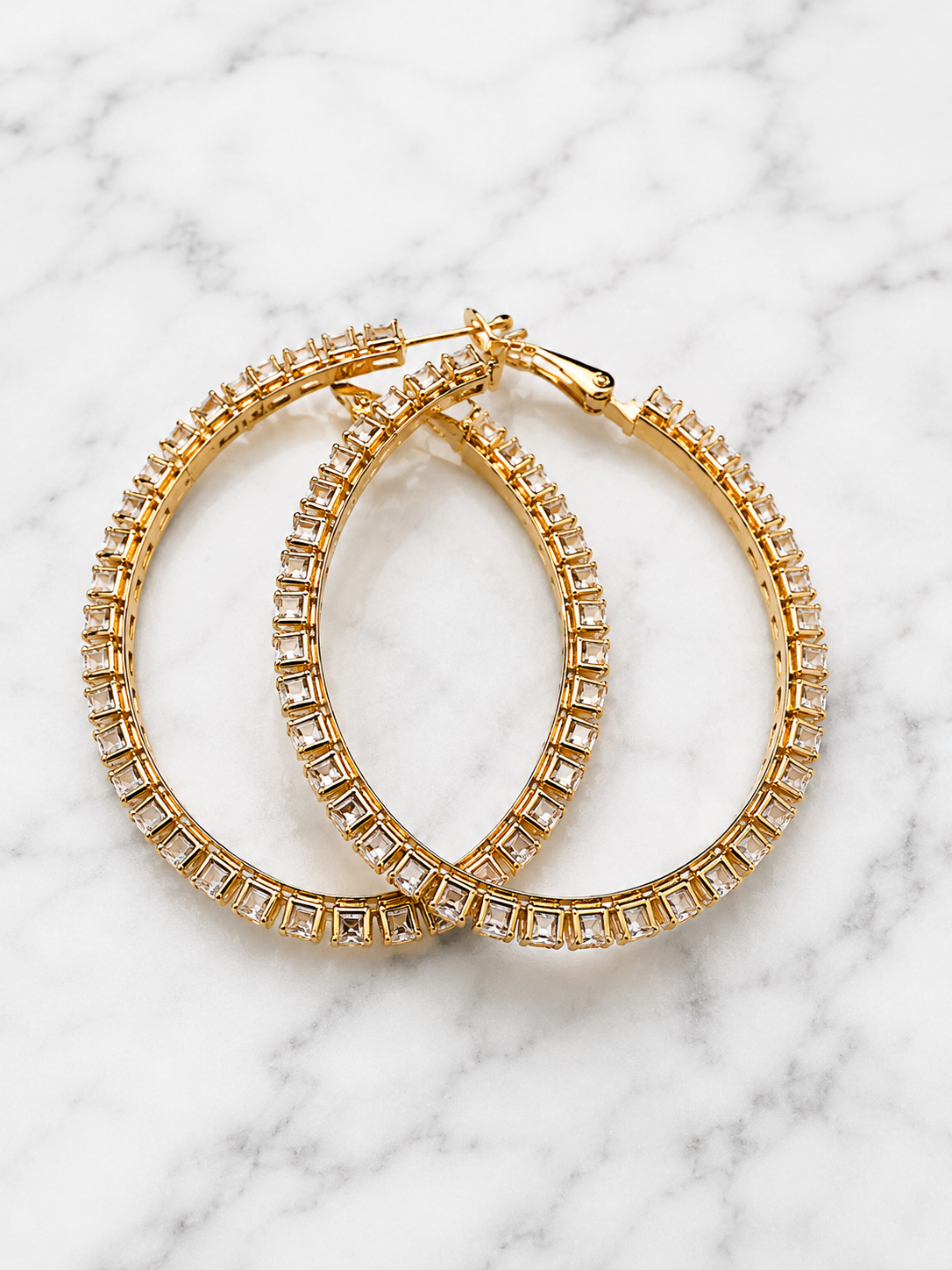 Earrings - Large Gold Pear Luster Gem Hoops