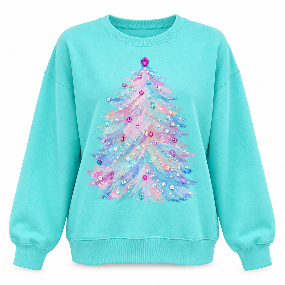 Grace + Emma Jeweled Christmas Tree Turquoise Long-Sleeve Top