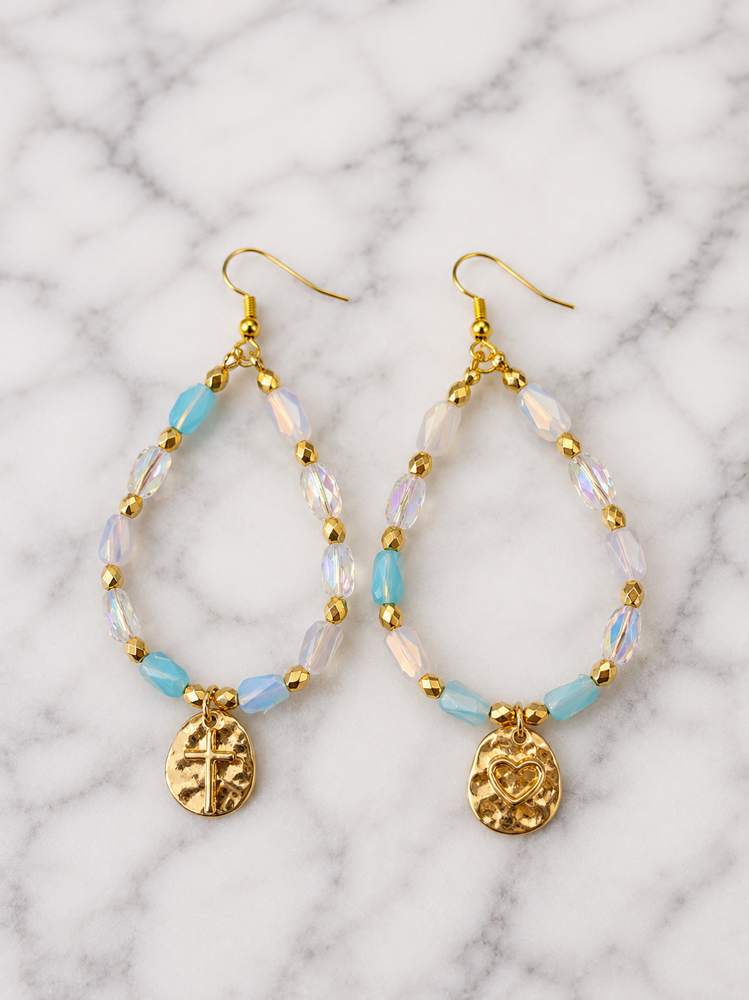 Earrings - Handmade Faith & Love Beaded Teardrop Earrings