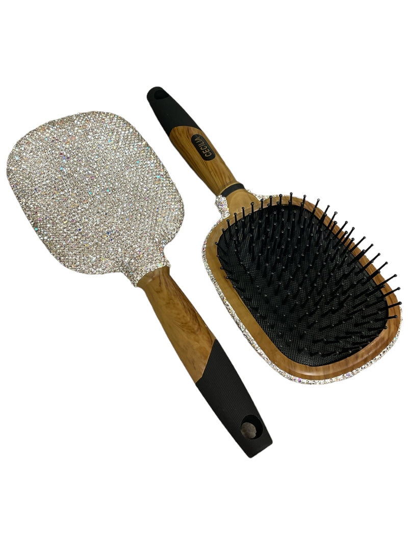 Bling Bling!! Silver AB Rhinestone Square Hair Brush