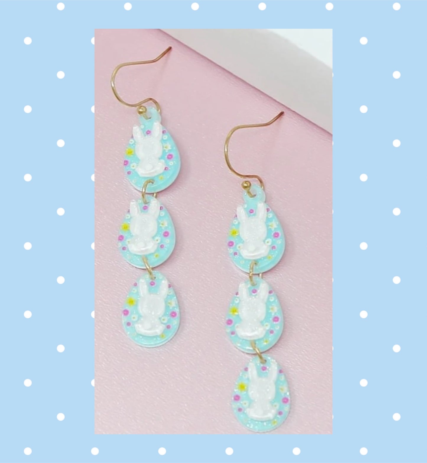 Easter Bunny Resin Earrings Blue