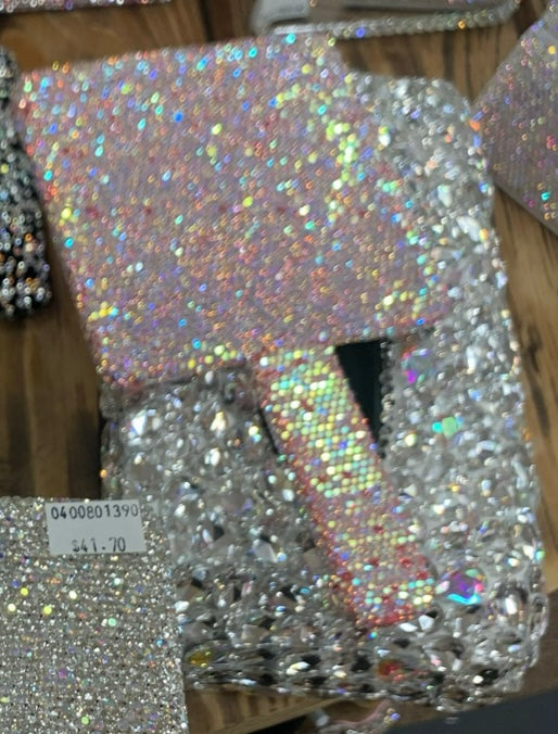 Bling Bling! Pink Large Stone Crystal Christmas Tree Rhinestone Square Handheld Mirror 9” x 5”