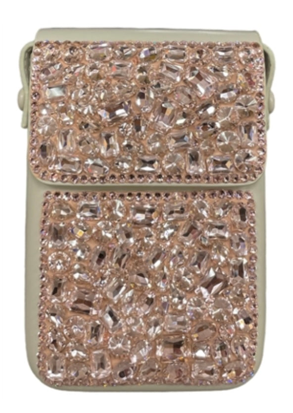 Bling Bling!! Pink Cream Large Rhinestone Crossbody Bag