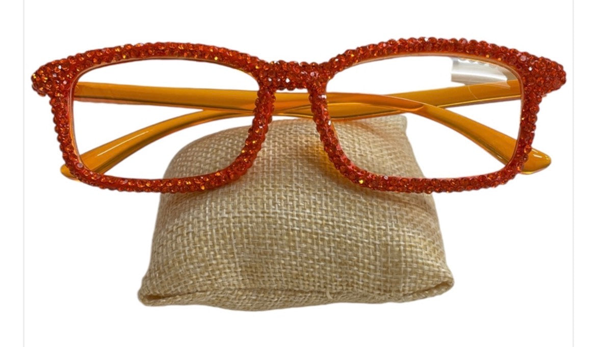 Bling Bling!! Orange Rhinestone Reading Glasses
