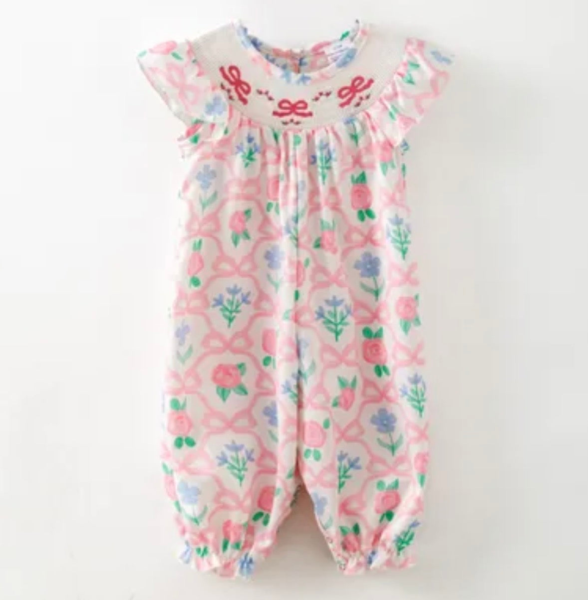 Clothing for Baby Girl - Trellis Bow Smocked Baby Romper