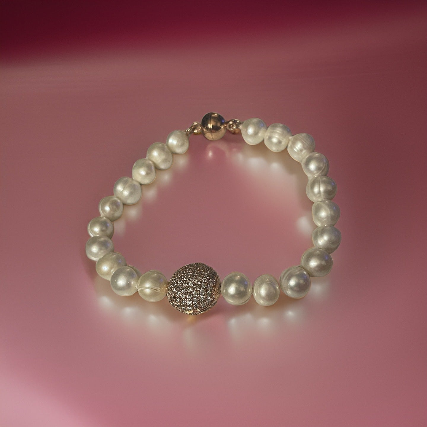 Pearl Large rhinestone accent Bracelet with magnetic latch