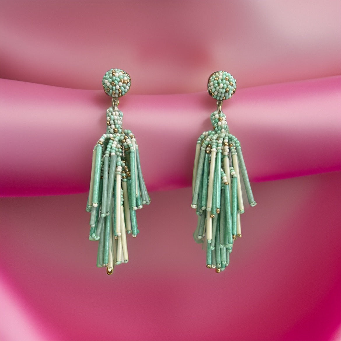 Seed Bead Tassel Dangle Earrings - available in 2 colors