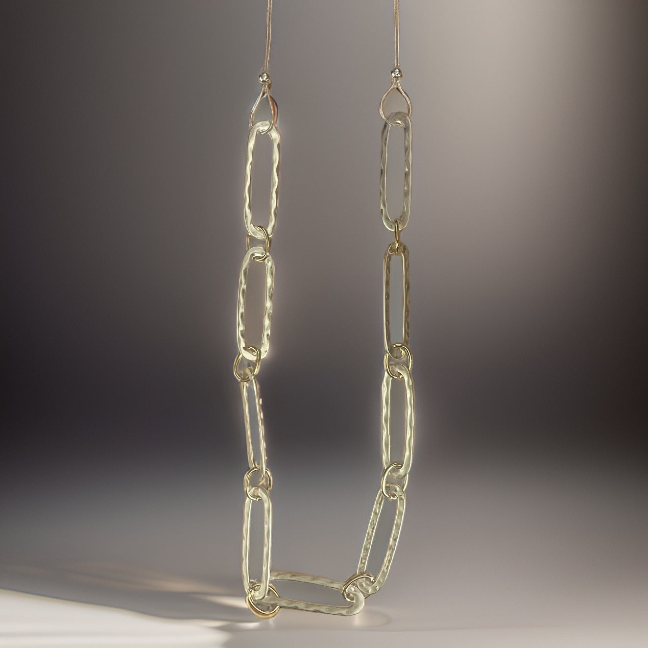 2 Tone Oversized Hammered Paperclip Chain Necklace