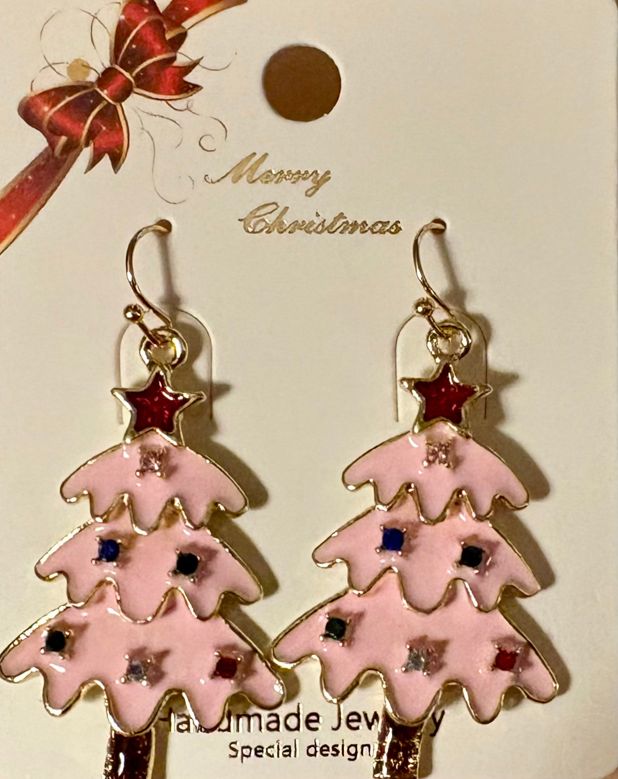 Earrings - Christmas Tree Enamel with faceted stones - available in two colors