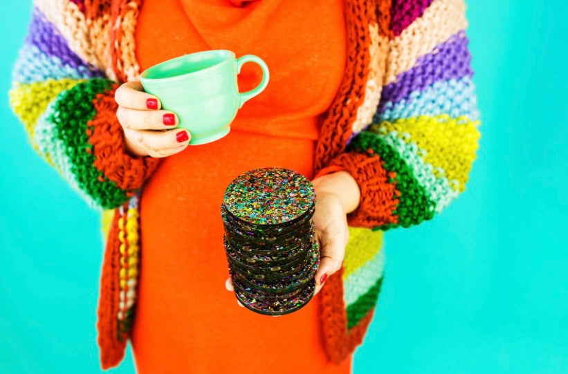 Fun Confetti Acrylic Coasters - Glitter Coaster - by Taylor Elliott Designs