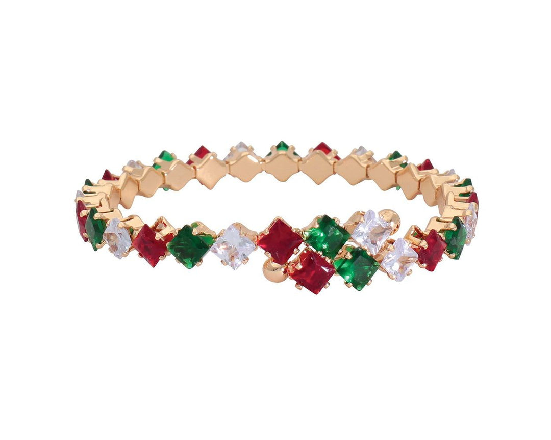 Bracelet - Cubic Zirconia Studded Cuff red, clear, green - Christmas Holiday
