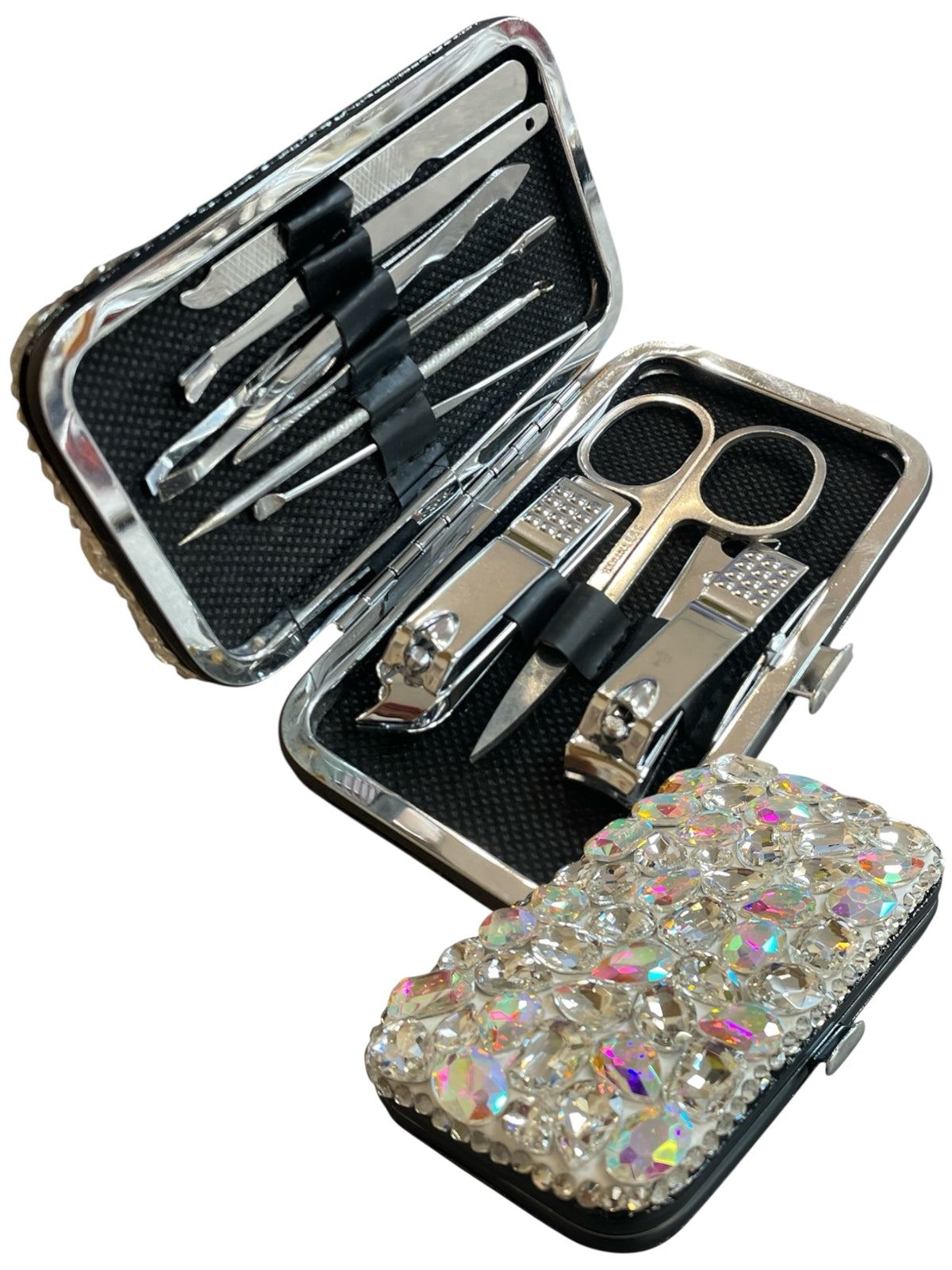 Bling Bling!! Manicure set in Large Silver AB Rhinestones
