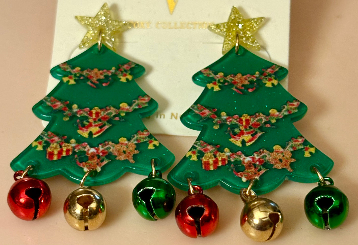 Earrings - Acrylic Christmas Tree with bells