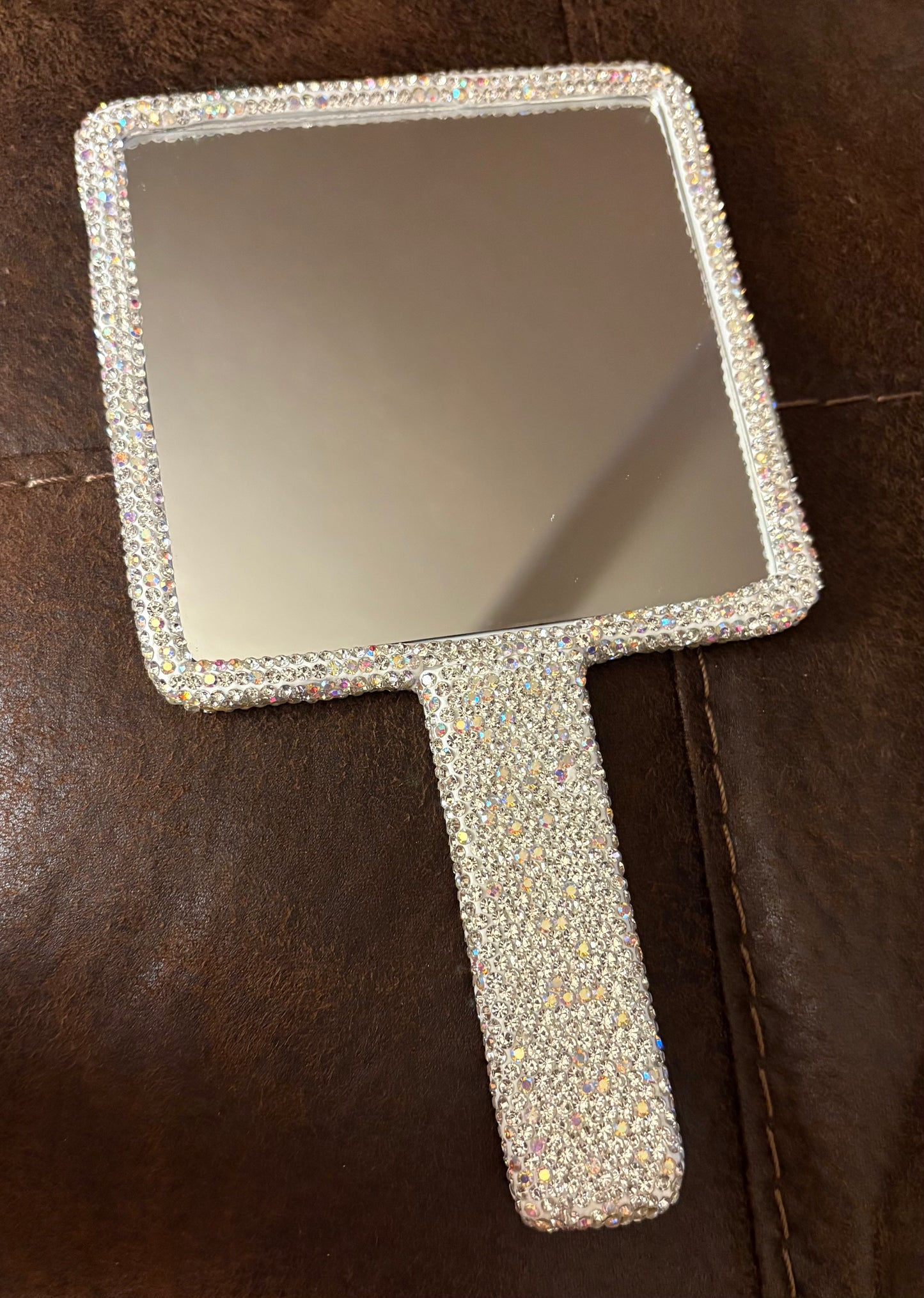 Bling Bling! Clear AB Crystal Rhinestone Square Handheld Mirror 9” x 5”