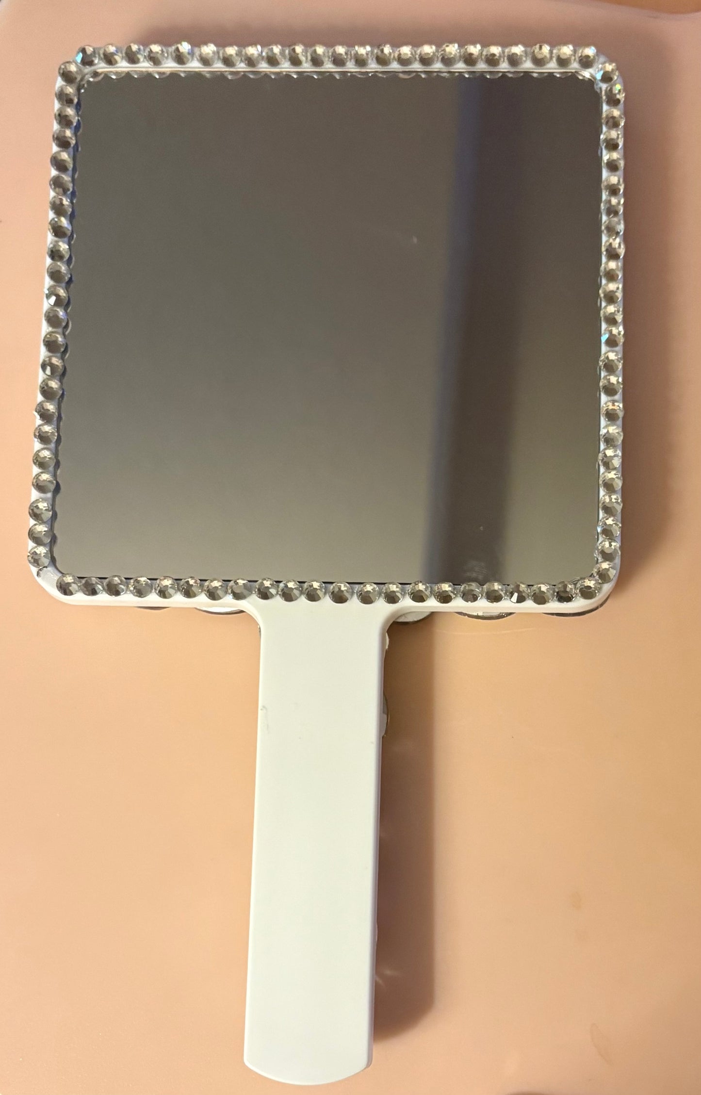 Bling Bling! Clear AB Large Stone Crystal Rhinestone Square Handheld Mirror 9” x 5”