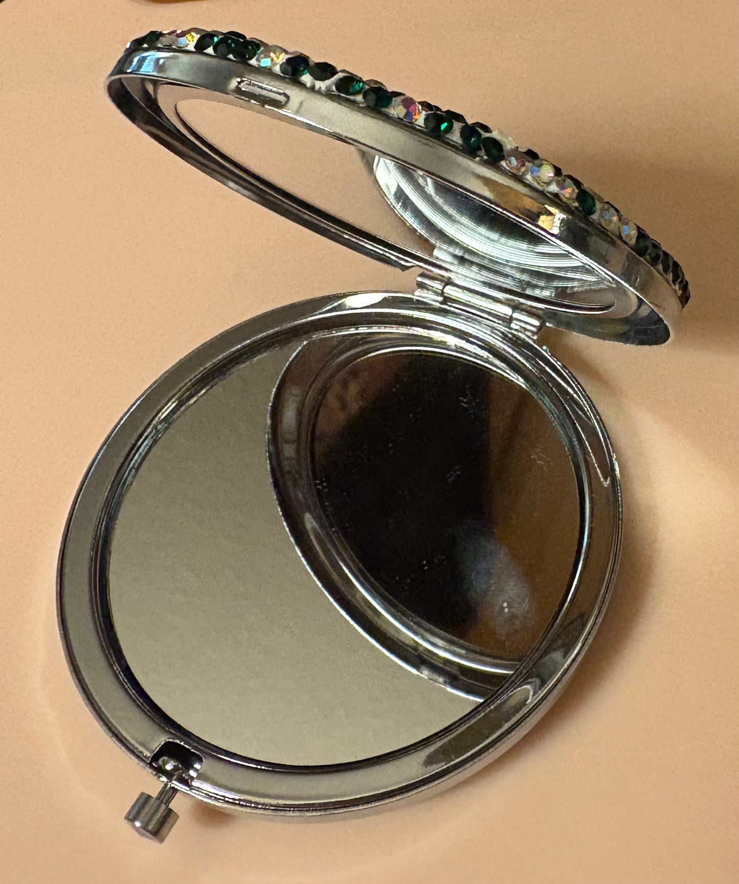 Bling Bling!! Rhinestone Pink Christmas Tree Compact Mirror - 2 in 1 - Plain Mirror and Magnifying Mirror