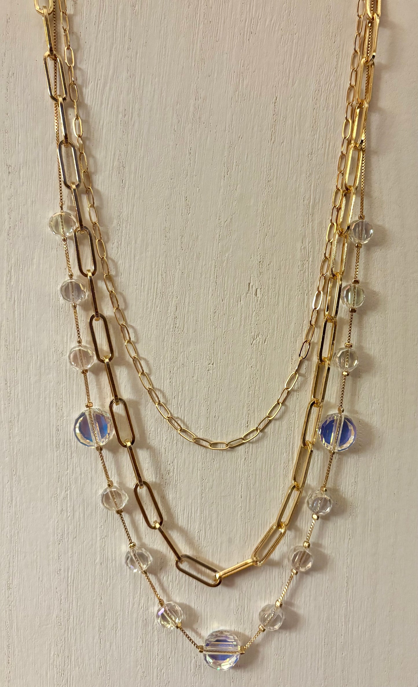 Necklace - Layered Rhinestone / Gold & Crystal