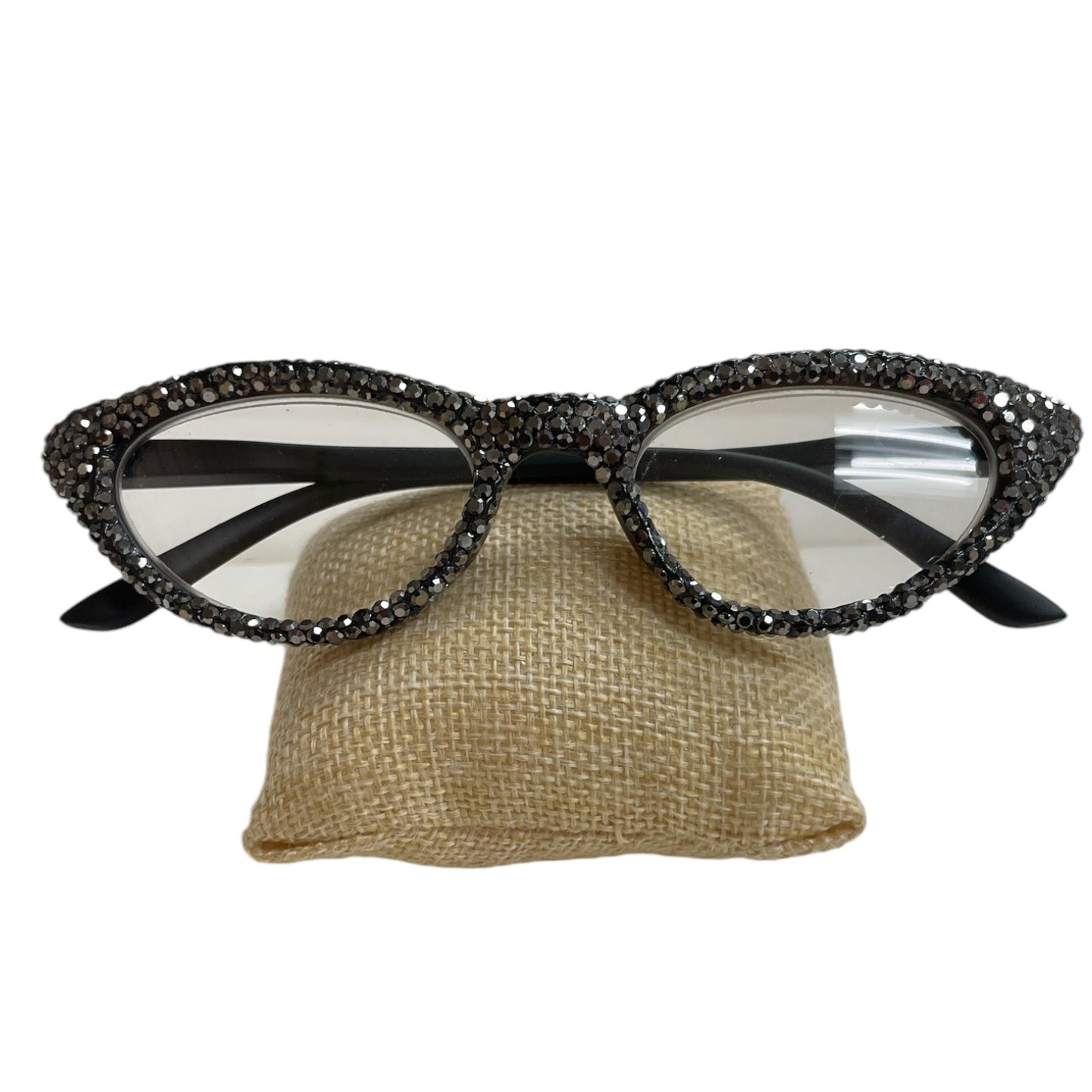 Bling Bling!! Cat Eye Black Hematite Rhinestone Reading Glasses