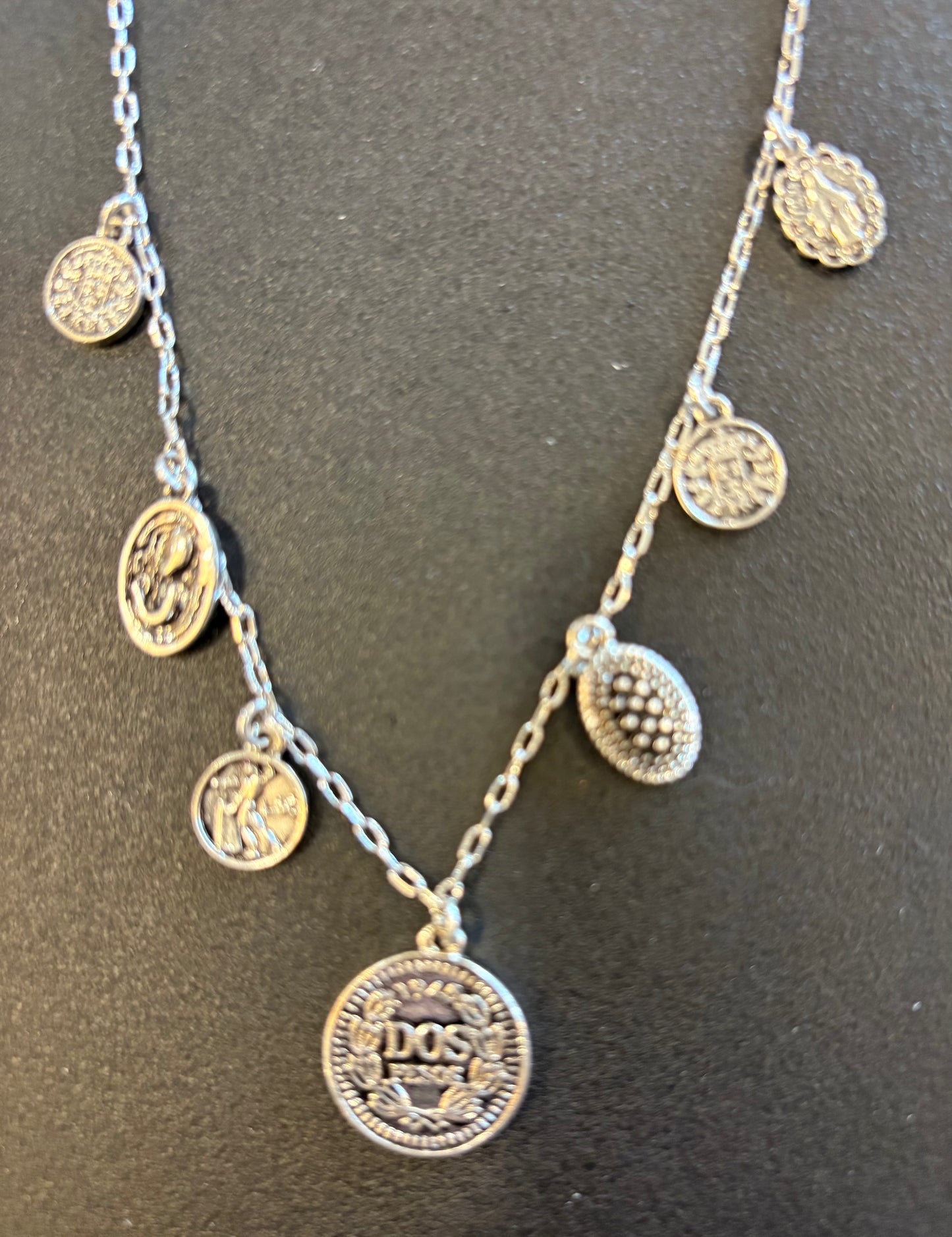 Small Silver Coin Necklace with charms