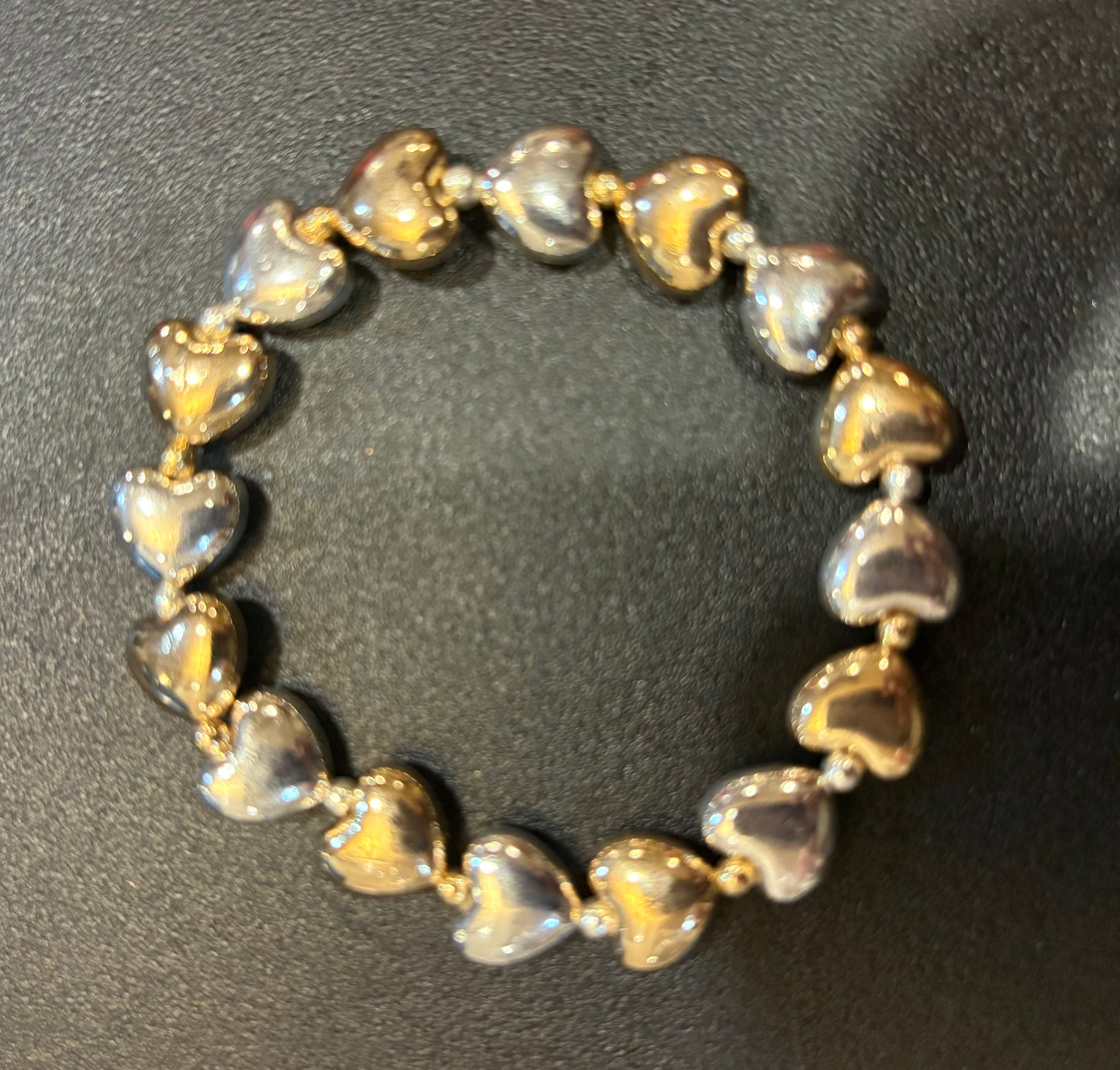 Two tone Heart Bead Stretch Bracelet