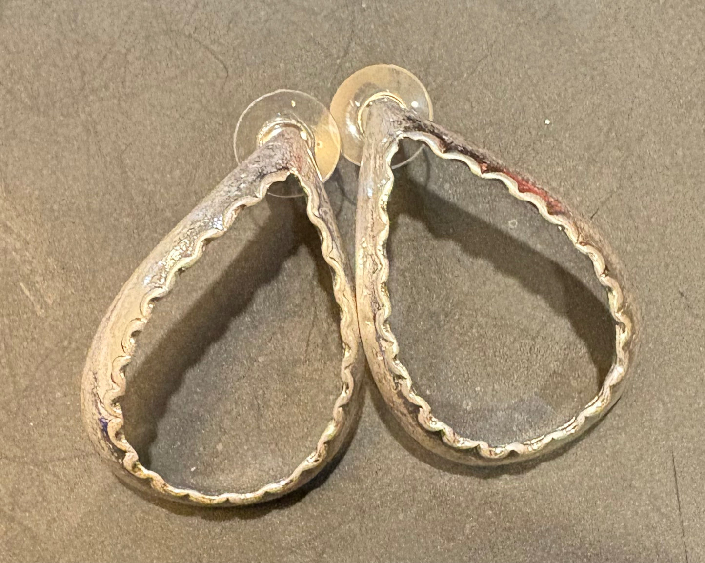 Silver Teardrop Open Scallop Earrings