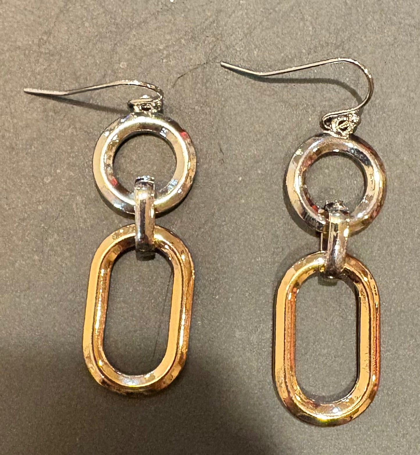 Two Tone Double Link Dangle Earrings