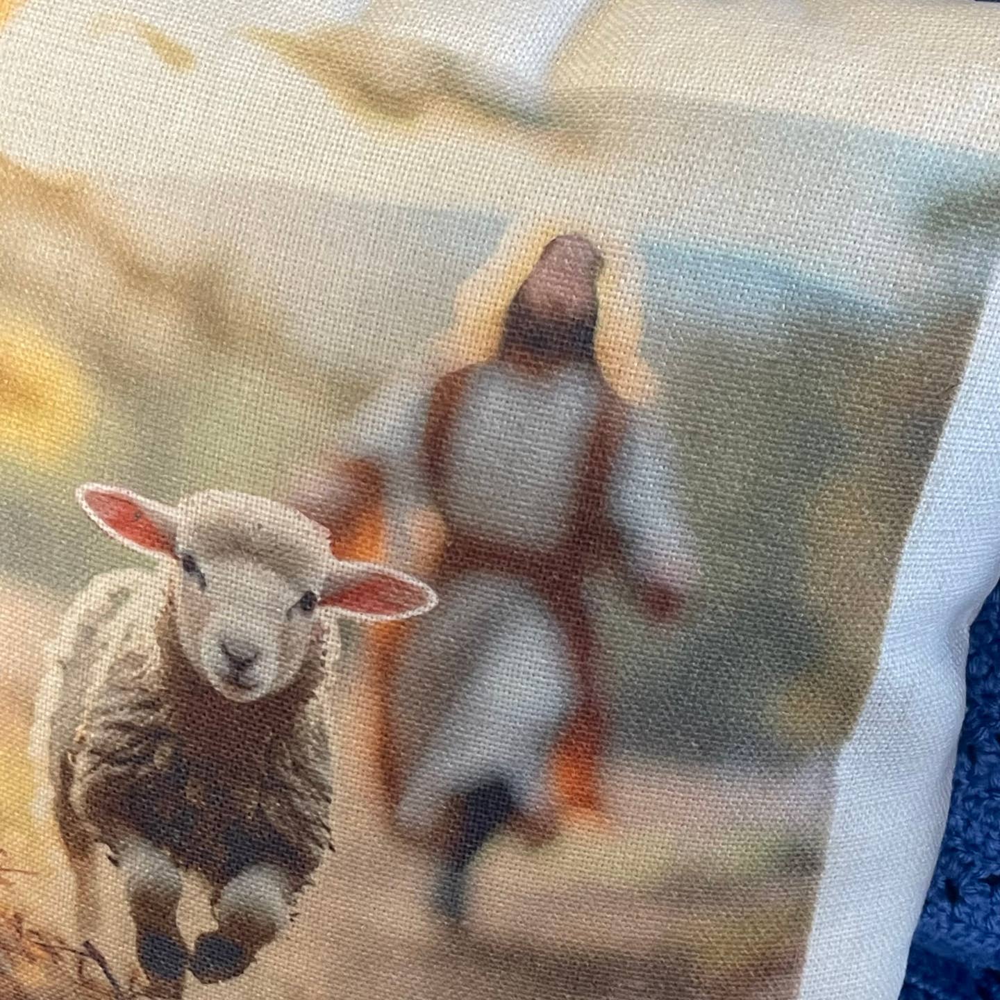 LOC - Good Shepherd Chasing Lost Lamb. Pillow 15.75”