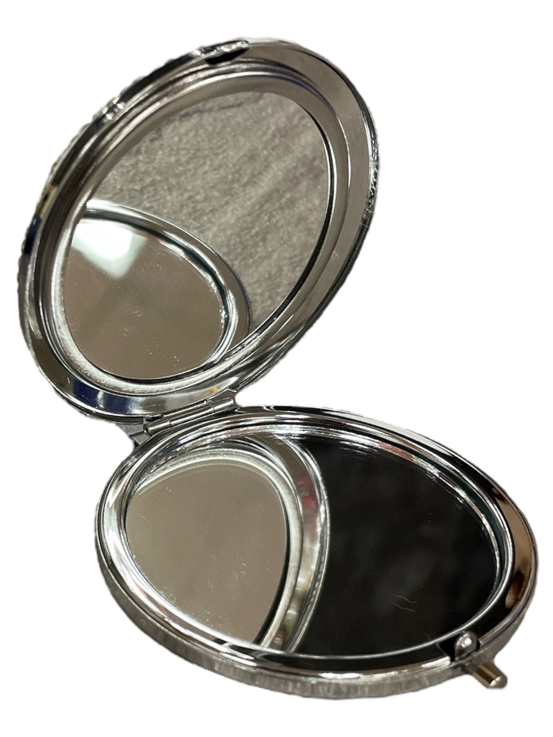 Bling Bling!! Rhinestone Compact Mirror - AB Silver * 2 in 1 - Plain Mirror and Magnifying Mirror