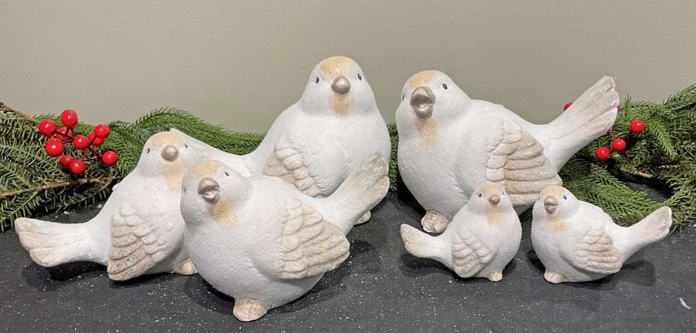 Beautiful Ceramic White Snowbird Figurines - 2 Piece Sets, available in 3 sizes.
