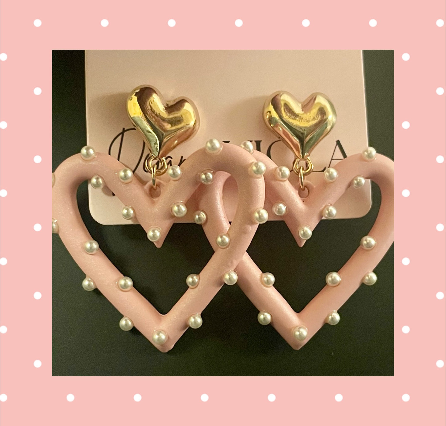 Light Pink Pearl Heart Drop Earrings