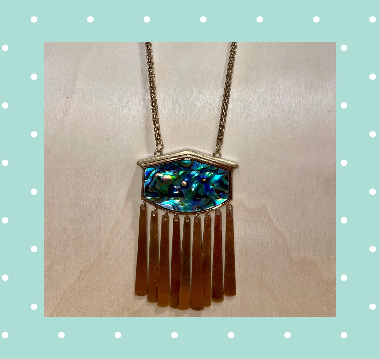 Long Pendant Necklace Abalone Shell Gold Tone
