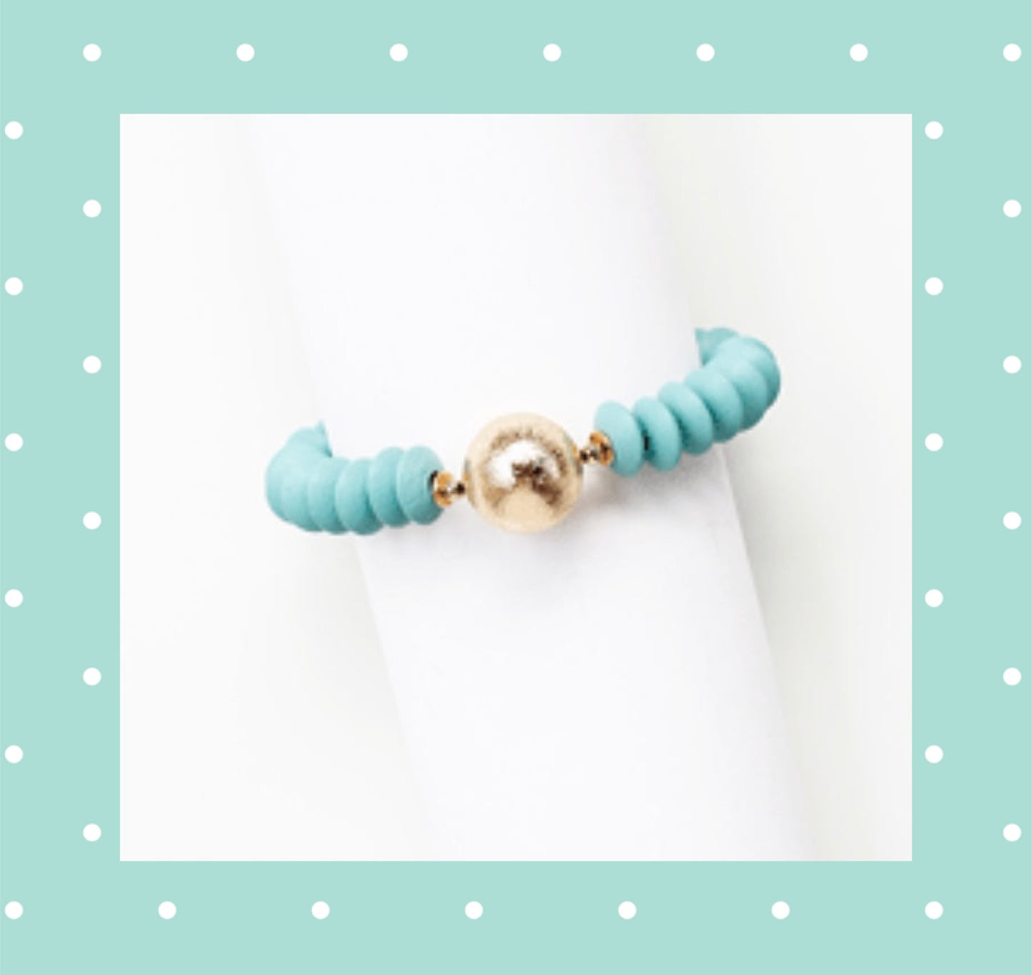 Turquoise Wood Disc Gold Bead Bracelet