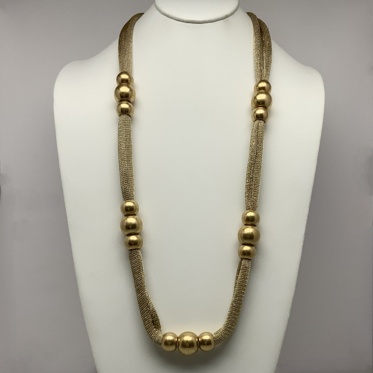 Long Mesh Beaded Necklace Gold