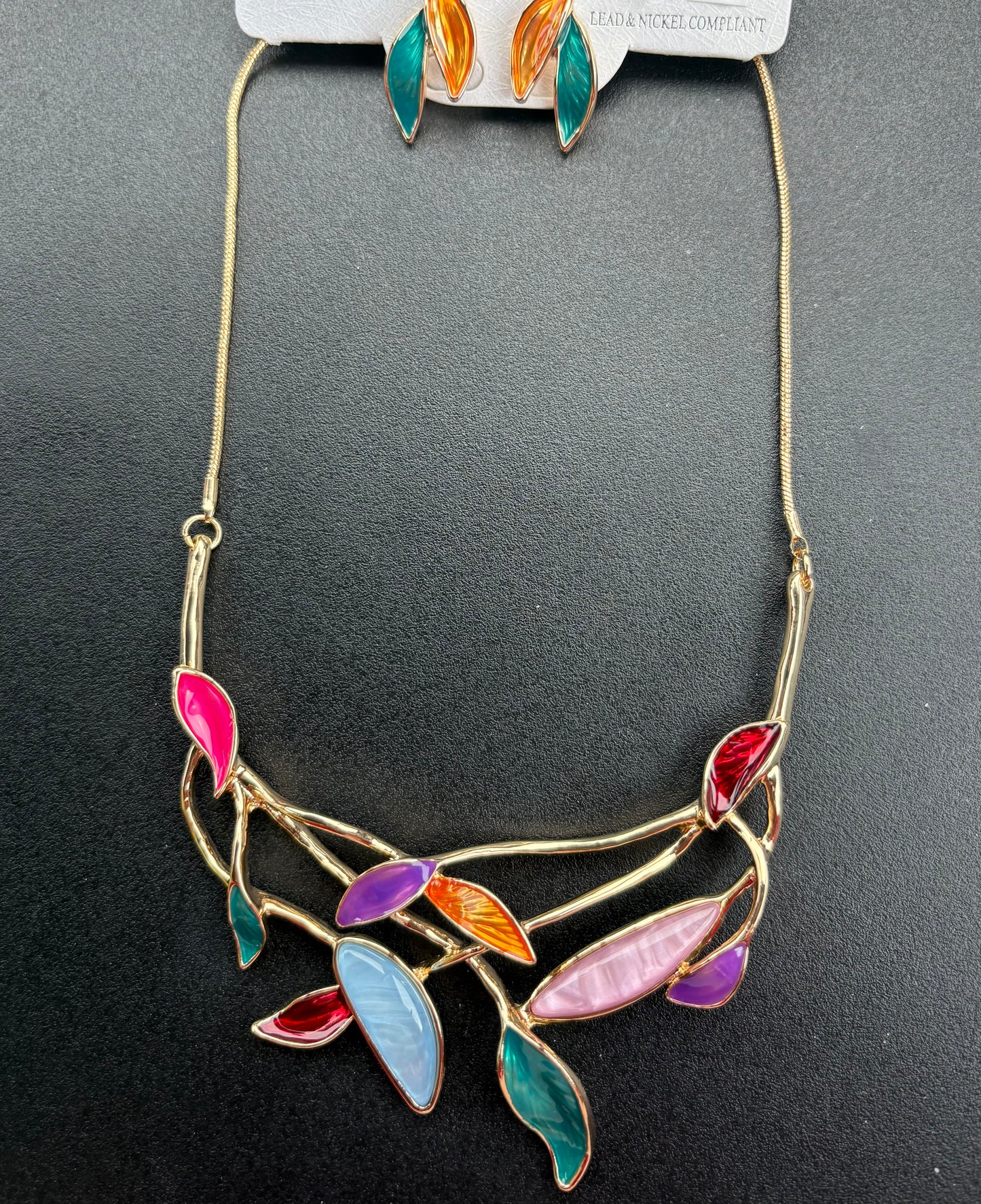 Multicolored Lucite Enamel Necklace & Earring Set