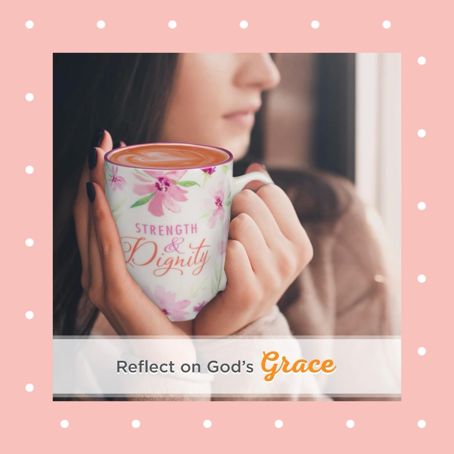 Strength and Dignity Pink Blossom Ceramic Coffee Mug - Proverbs 31:25