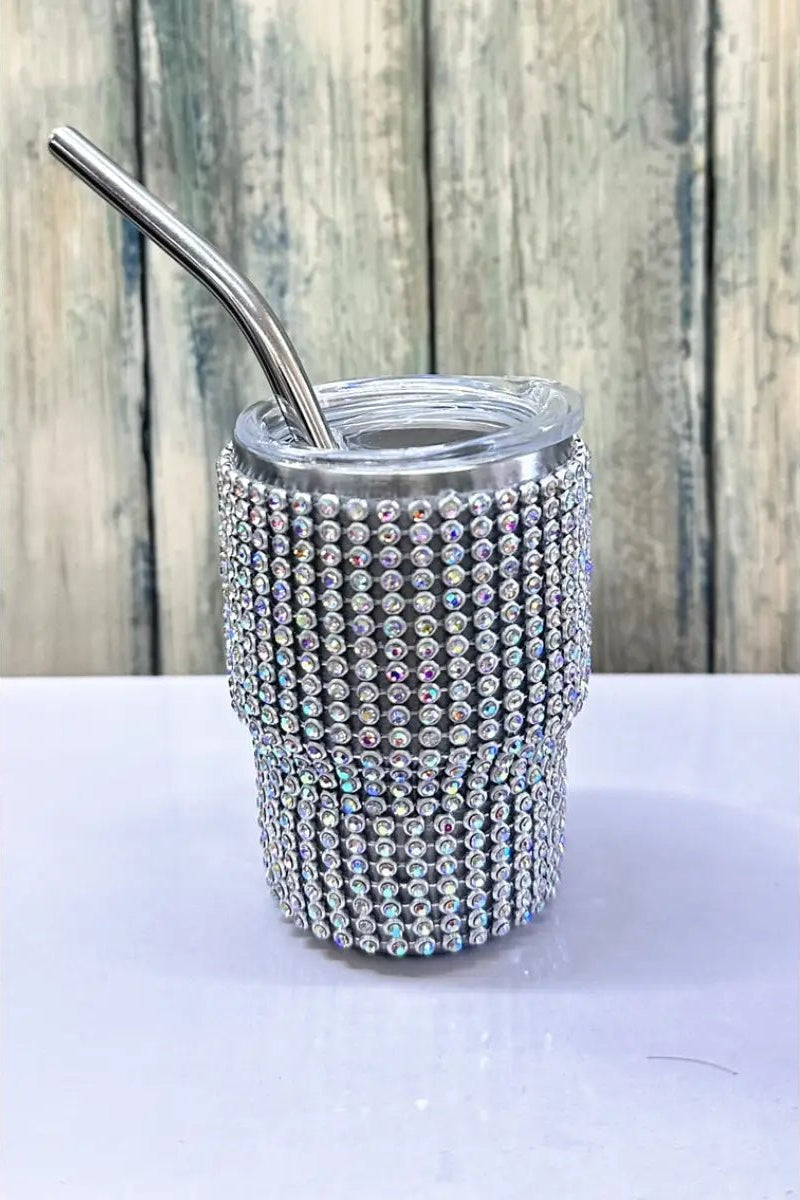 Bling Bling!! 2 oz Mini Tumbler with Stainless Steel Straw - AB Iridescent Crystal