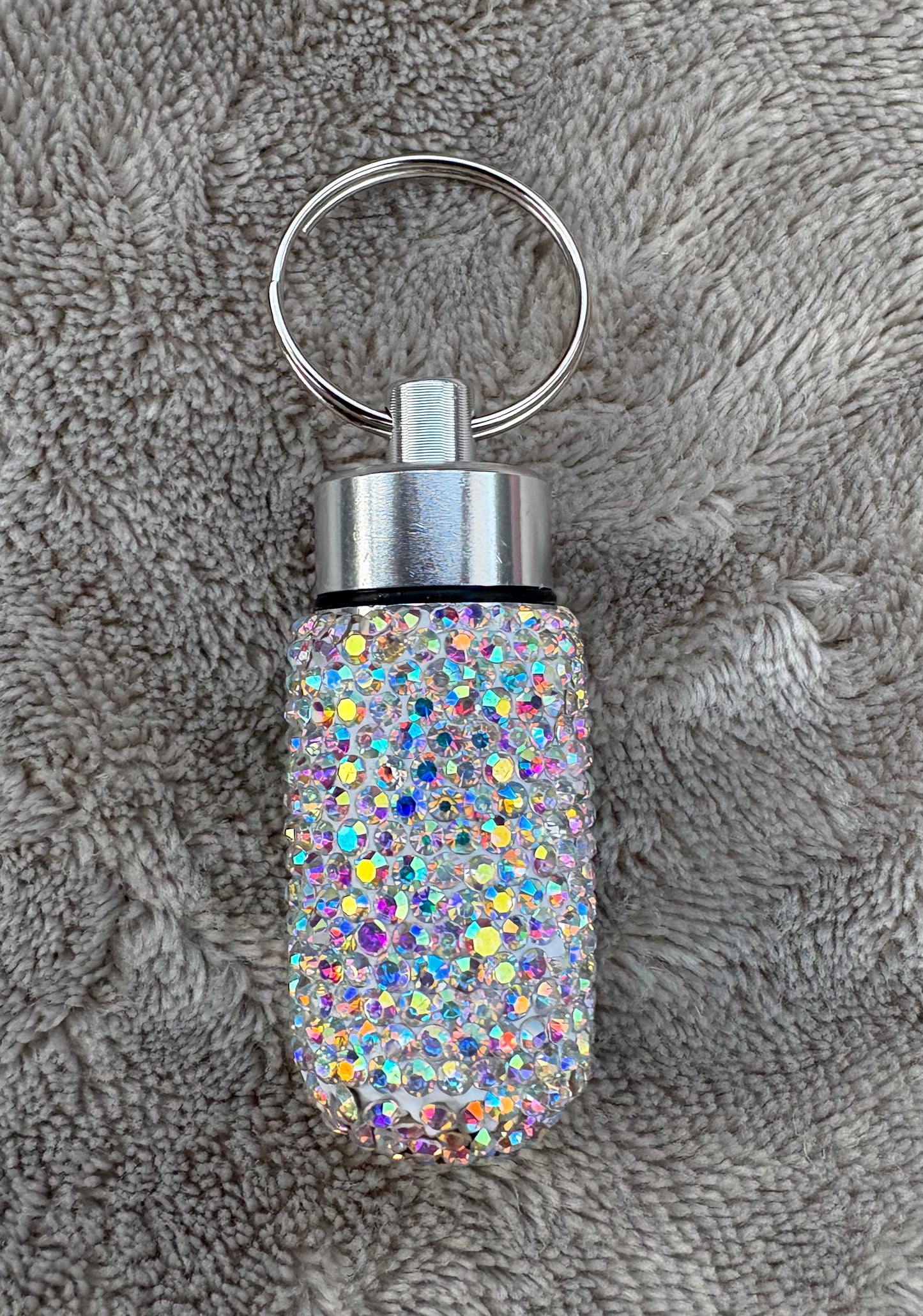 Bling Bling!! Pill Case Keychain AB Crystal