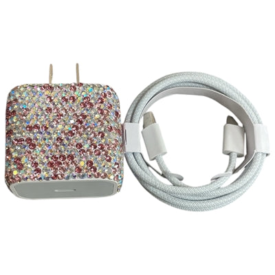 Bling Bling!! Pink Crystal 20W Wall Charger and Type C to C Cable