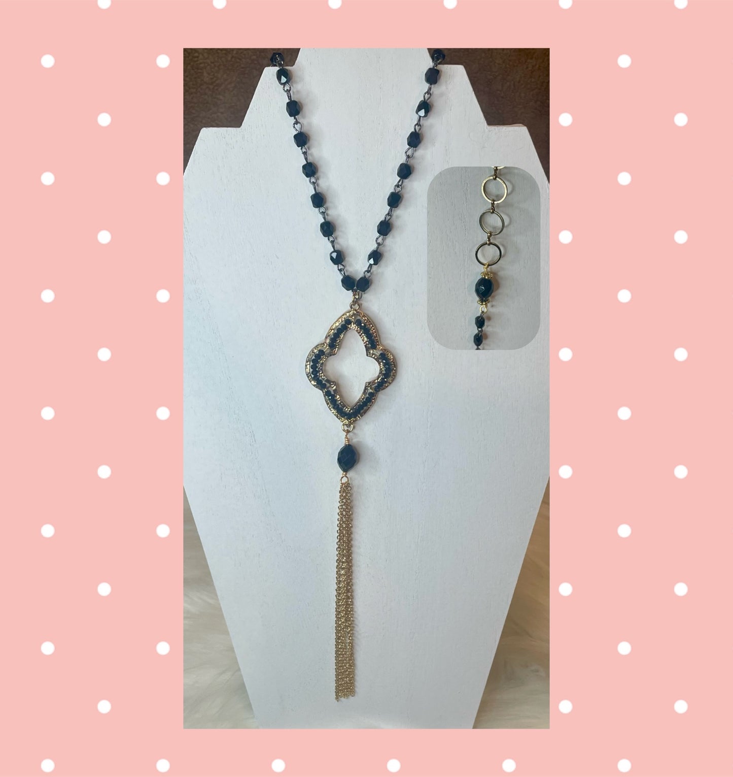 Black Filigree Tassel Necklace