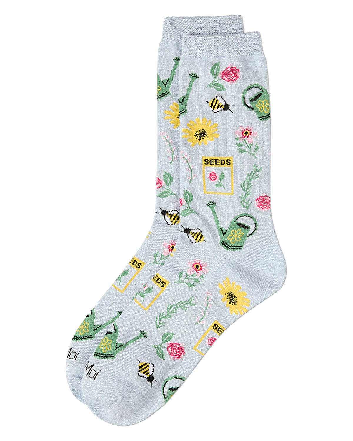 MeMoi’ Flower Garden Bamboo Blend Crew Socks - Sky Blue