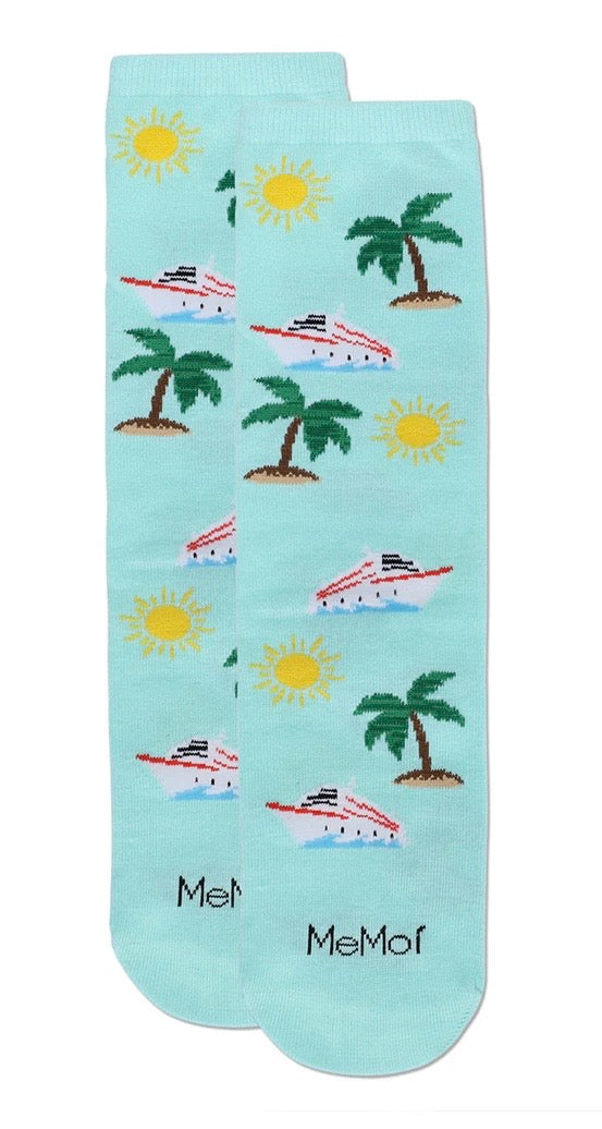 MeMoi’ Happy Retirement - Goodbye Tension Hello Pension Greeting Card Crew Socks - Aqua Splash