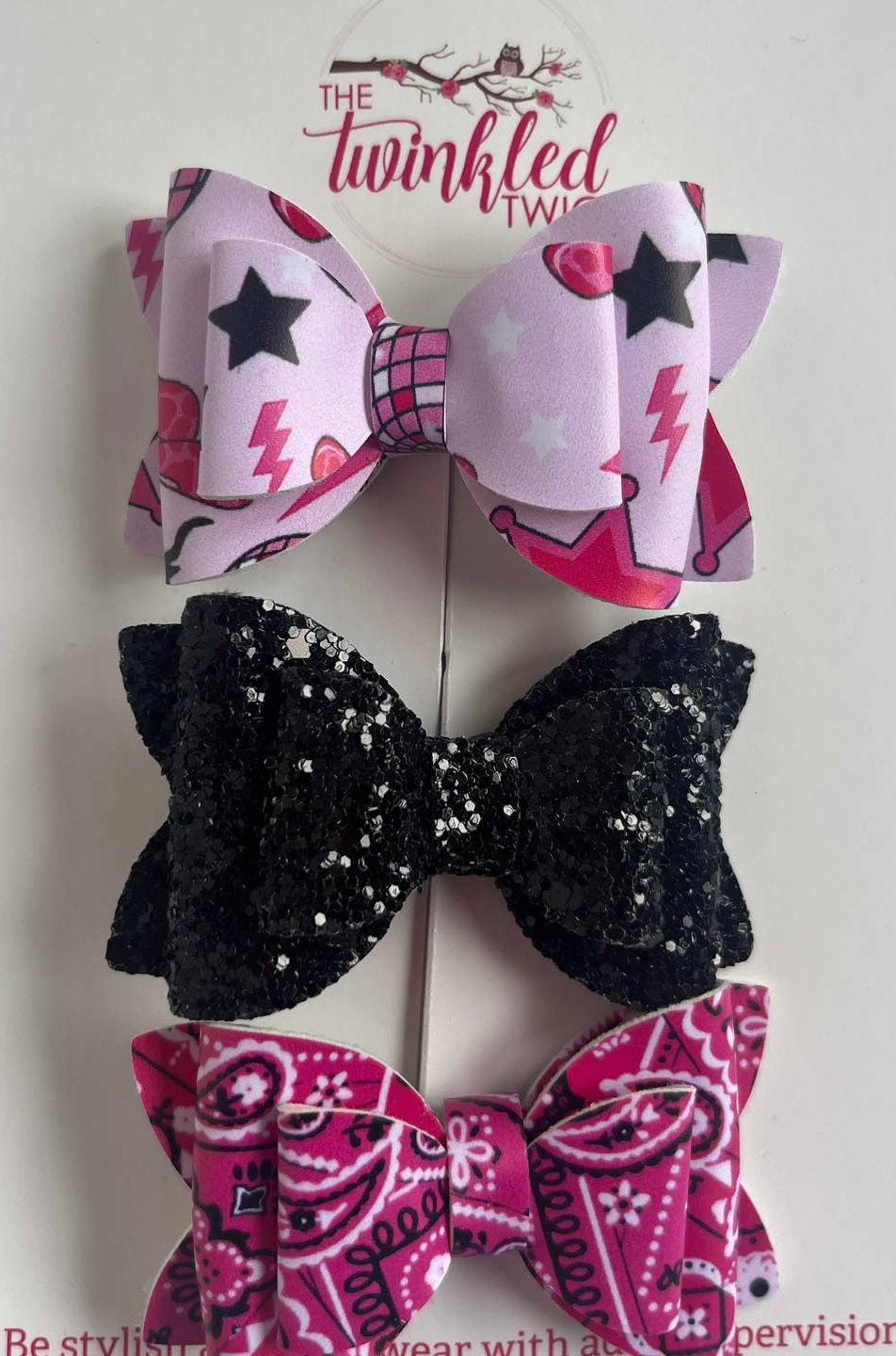 3 Pack Bow Set - Pink Party Girl-Western Theme