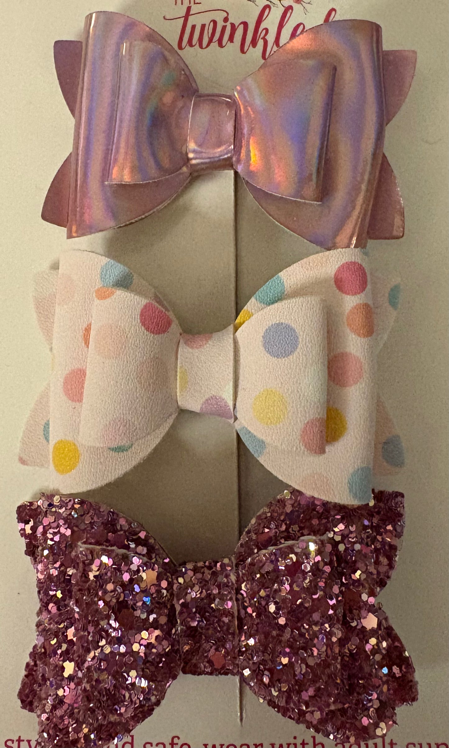3 Pack Bow Set - Shiny, Dot, Purple Sparkle