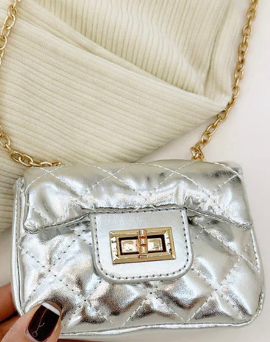 Metallic Cross Body Quilted Kids Purse - Available in multiple colors