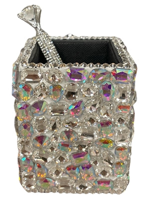 Bling Bling!! Square Silver AB Crystal Large Rhinestone Pen Holder