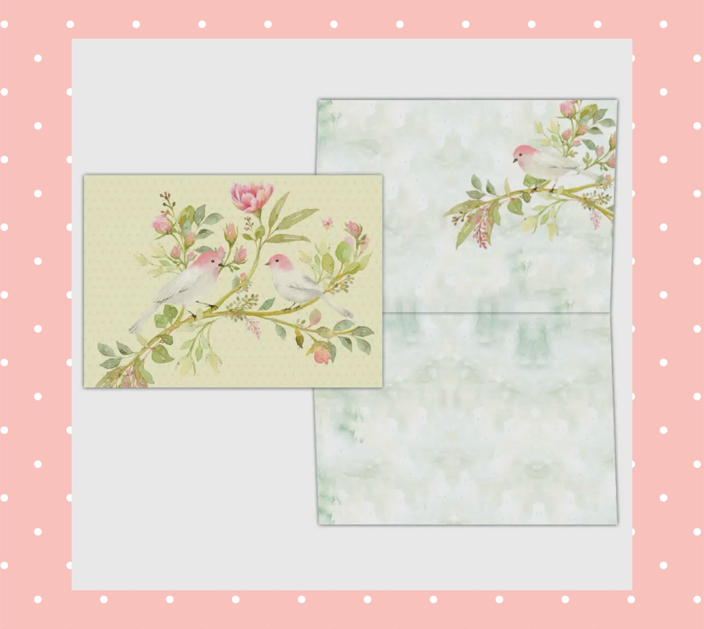 Pink Peony and Pretty Birds - Boxed Note Cards -15 Cards
